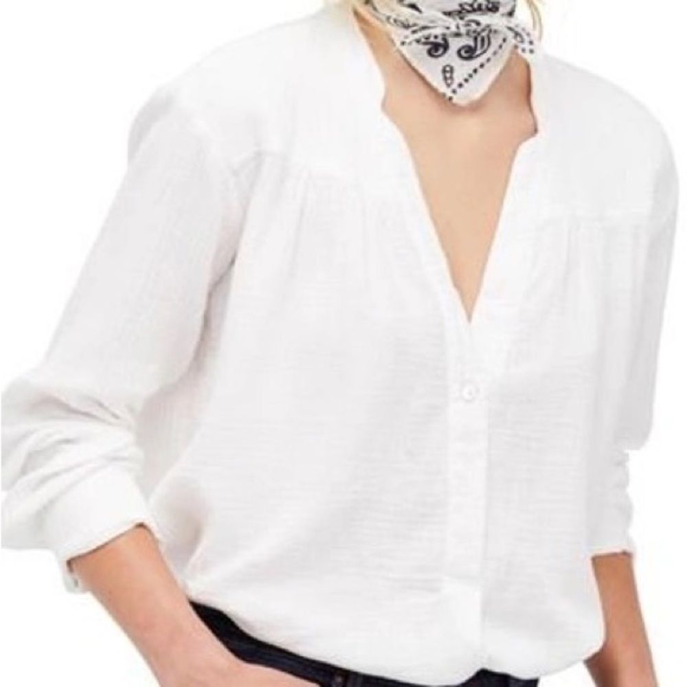 Free People White Lightweight Textured Button-Front Top | Medium - Picture 2 of 3